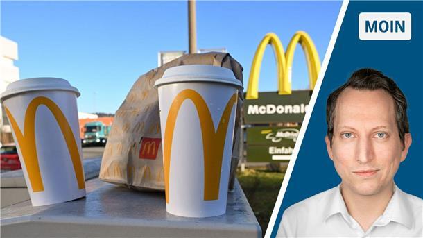 Zwei McDonals Trinkbecher und eine Tüte stehen auf einem Kasten. Rechts daneben ist der Kopf des Autors zu sehen.  