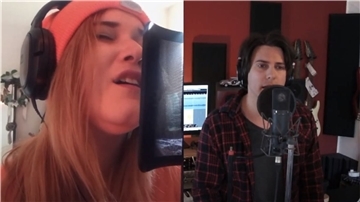 Musiker und Lehrer Nils Wandrey (rechts) hat in Zusammenarbeit mit Künstlern aus aller Welt einen Song ins Netz gebracht. Links: Julie Konova aus Russland.