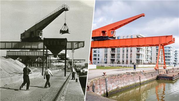 175 Jahre Firma Georg Grube - die Erfolgsstory aus Bremerhaven Der Grube-Kran 1964 und heute.