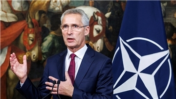 Nato-Generalsekretär Jens Stoltenberg bei einer Pressekonferenz in Rom.