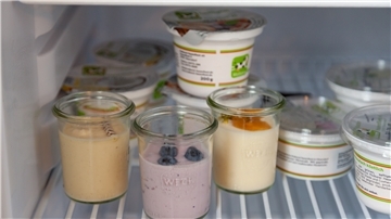 Joghurt und Quark im Kühlschrank.