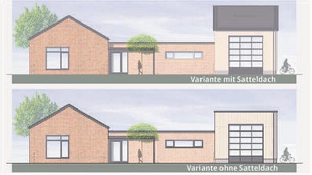 Neue Fahrzeughalle mit oder ohne Spitzdach: In Kassebruch werden zwei mögliche Varianten diskutiert.