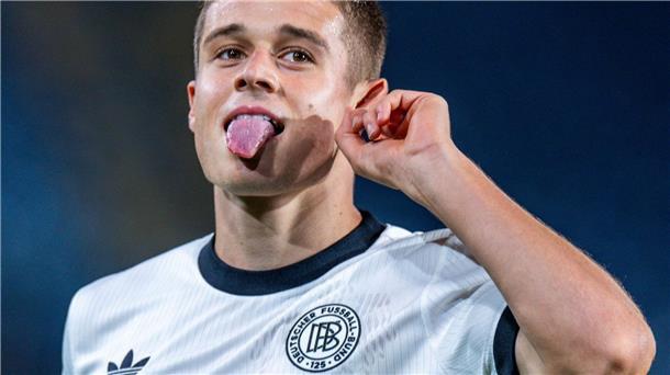 Bilder des Tages Nicolo Tresoldi von der U21-Nationalmannschaft jubelt über seinen Treffer gegen Lettland zum 3:0.