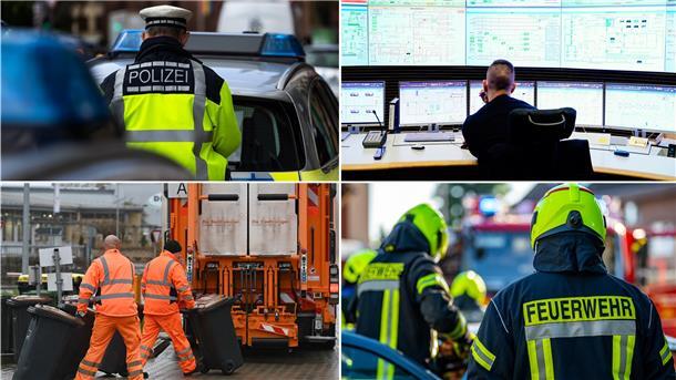Notfallpläne für Corona-Ausfälle in Bremerhaven durch Omikron Ob Polizei (oben links), die Kraftwerksleitzentrale (oben rechts), Müllabfuhr (unten links) oder die Feuerwehr: Sie alle werden gebraucht. Ein massiver Personalausfall durch Omikron wäre schwierig zu kompensieren.