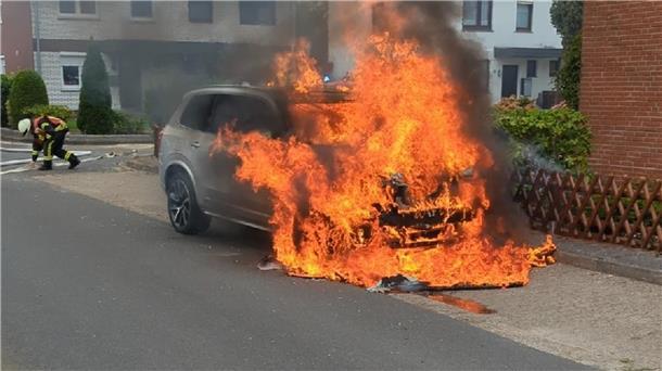 Obwohl das Feuer schnell gelöscht wurde, entstand am Auto Totalschaden.