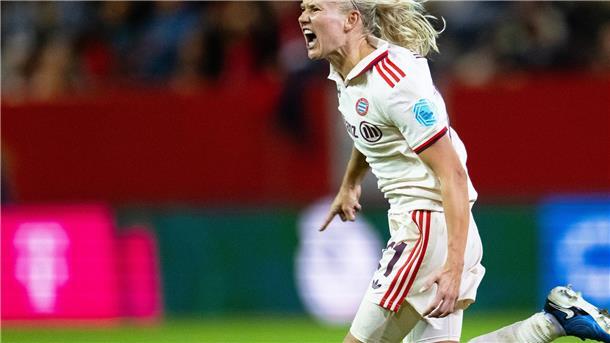Harder schießt Bayern-Frauen zum Sieg über Arsenal Pernille Harder jubelt nach ihrem Tor zum 3:2 über Arsenal London.