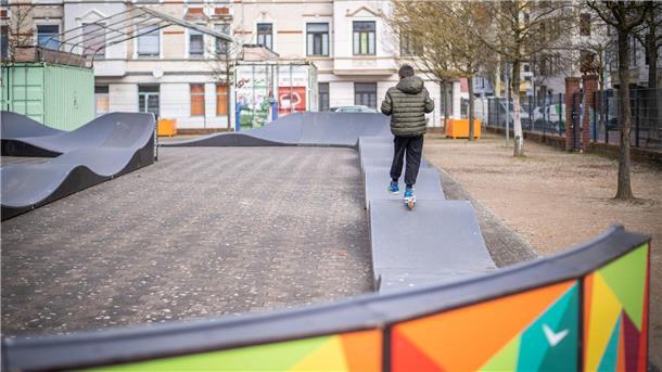 Pumptrack-Anlage auf dem Leher Pausenhof Ende März 2023. Foto: Hartmann