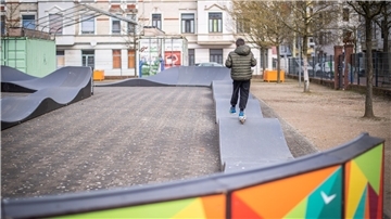 Pumptrack-Anlage auf dem Leher Pausenhof Ende März 2023. Foto: Hartmann