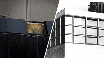 Rechts: Karstadt in Bremerhaven, Gebäude von 1959, fotografiert von Carlfried Halbach (Ratingen), Jovis-Verlag. Links: Aktuelles Bild der Abriss-Arbeiten, Masorat