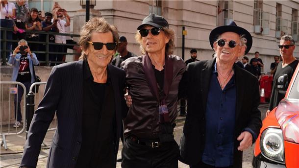 Neues Rolling-Stones-Album kommt im Oktober Ronnie Wood (l-r), Mick Jagger und Keith Richards rühren in London die Werbetrommel für ihr neues Studioalbum „Hackney Diamonds“.
