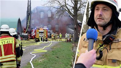 Ein Bauernhof in Kötermoor steht in Flammen.