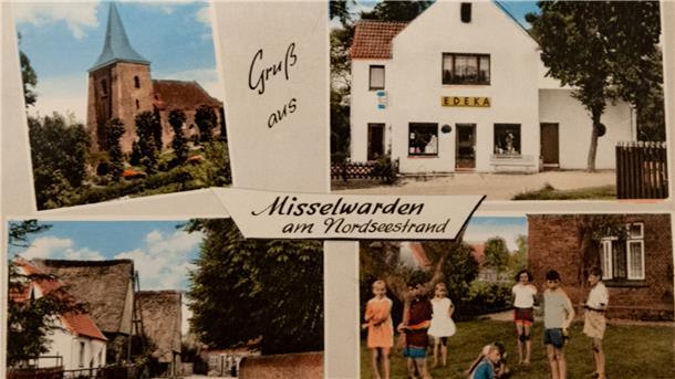 „Sehenswürdigkeit“: Der Edeka-Markt (oben rechts) von Gerda Dickmann zierte in den 1970er Jahren sogar eine Ansichtskarte aus Misselwarden.