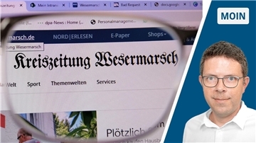 Die Collage zeigt links eine Brille, mit der auf die Homepage der Kreiszeitung geguckt wird und links ein Porträtfoto von Timo Kühnemuth.