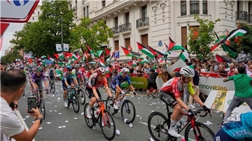 Seit Tagen gibt es bei der Vuelta propalästinensische Proteste.