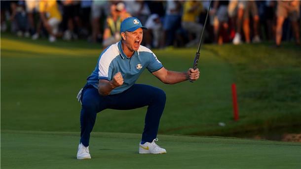 Selten gehen Golfer so aus sich heraus wie bei Erfolgen im Ryder Cup - so wie hier Justin Rose in Rom. (Archiv-Foto)