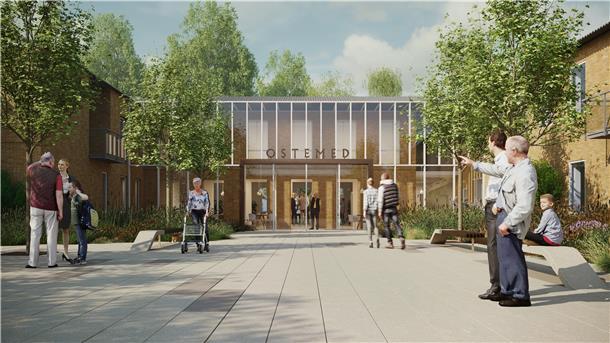 So könnte der künftige Haupteingang des ehemaligen Martin-Luther-Krankenhauses eines Tages aussehen. Die Ostemed Kliniken und Pflege GmbH plant eine "Revitalisierung" der Immobilie.