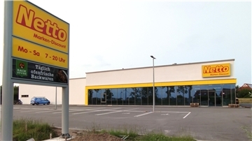 So sieht der neue Netto-Markt an der Rudolf-Kinau-Straße von außen aus.