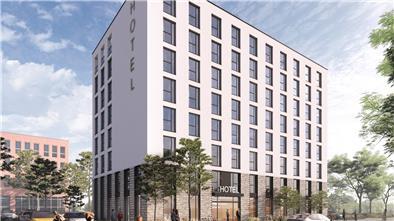 So soll das „Premier Inn“ an der Schleusenstraße aussehen. Eröffnung: Ende 2025.
