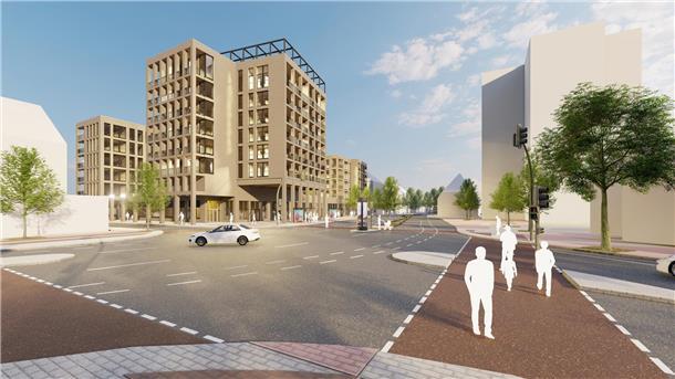 So soll die neue "Wulsdorfer Mitte" aussehen. Die Fertigstellung ist für Ende 2027/Anfang 2028 geplant. Visualisierung: Büro JPS - Joost Philipps Tepe - Architekten & Ingenieure