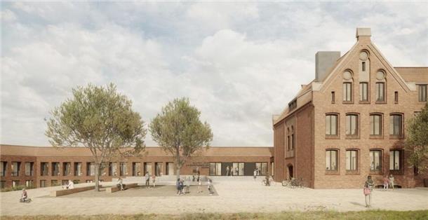 So soll es aussehen, wenn es fertig ist - das Kultur- und Bildungszentrum am Klostergang. Im Holländertrakt die Bibliothek, im Altbau Archiv und Volkshochschule.
