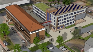 So stellt sich die Nordenhamer Stadtverwaltung den Neubau an der Walther-Rathenau-Straße vor, der hinter dem Rathaus-Altbau realisiert werden soll. Kostenpunkt: 6,9 Millionen Euro. Viel zu teuer, kritisieren die Ratsfraktionen.