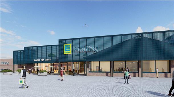 Startschuss für Edeka-Neubau in Langen ist zum Greifen nah So wird er aussehen, der neue Edeka-Markt von Tobias Holling in Langen. Rechts vorne ist das ehemalige Lidl-Gebäude, das während des Neubaus als Übergangsquartier dient und später den Getränkemarkt beherbergen wird.