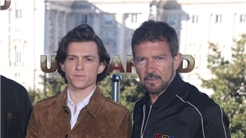 Tom Holland und Antonio Banderas Photocall für den Film „Uncharted“.