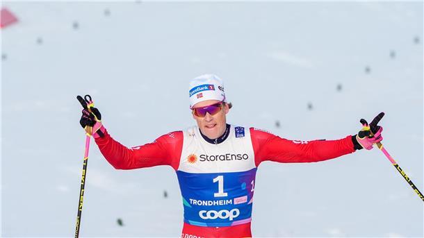 Kläbo krönt Fabel-WM: Sechsfach-Weltmeister in Trondheim Triumph vor der Ziellinie: Johannes Kläbo.