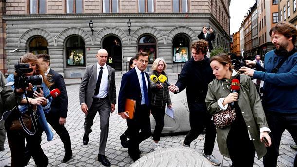 Ulf Kristersson (M), Vorsitzender der Moderaten Sammlungspartei, trifft am schwedischen Parlament ein.