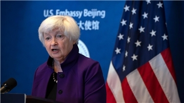 US-Finanzministerin Janet Yellen spricht während einer Pressekonferenz.