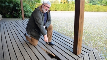 Eine zerstörte Planke an der Mühle in Bad Bederkesa.