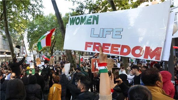 Viele Menschen demonstrieren auch im Ausland gegen das politische Regime im Iran - wie hier in Hamburg.