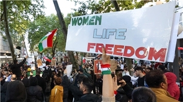 Viele Menschen demonstrieren auch im Ausland gegen das politische Regime im Iran - wie hier in Hamburg.