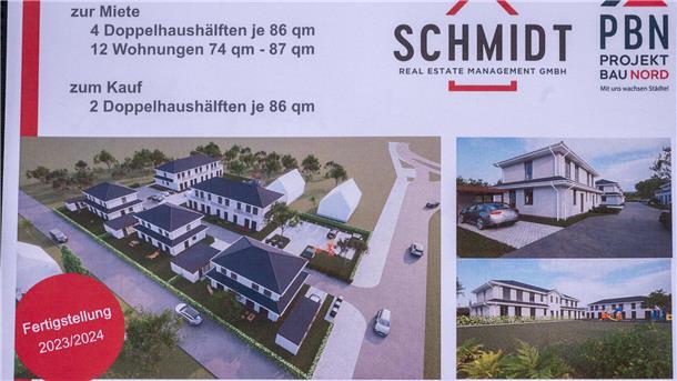 Das Ende der wilden Räuberhöhlen: Leherheider bekommen neues Wohnquartier Visualisierung des neu entstehenden Wohnquartiers am Hakenweg: Drei Doppelhäuser und dahinter zwei Mehrfamilienhäuser mit je sechs Wohnungen zwischen 70 und 86 Quadratmetern.