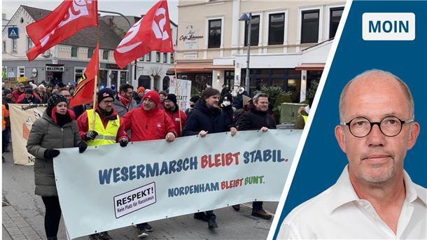 Demo gegen rechts in Nordenham: Sechs blaue Herzen und ein „schlauer“ Rat Vom Bahnhofsvorplatz führte der Portestzug durch die Innenstadt zum Marktplatz.