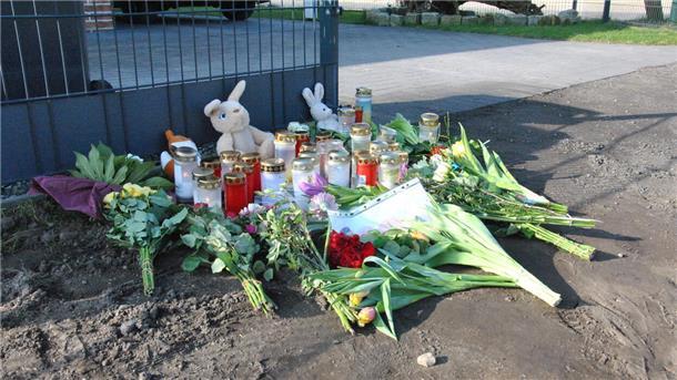 Blumen liegen vor dem Haus. 