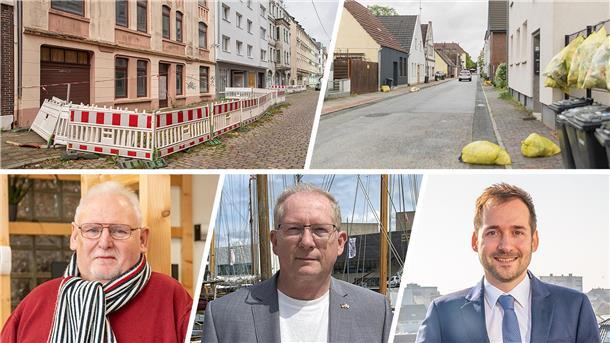 Heimat-Check Lehe: Weichen sind gestellt Geteiltes Bild: Blick auf den Stadtteil Goethequartier und drei Porträts von drei Politikern