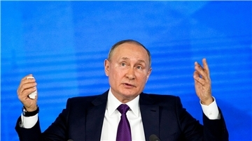 Wladimir Putin auf seiner jährlichen Pressekonferenz im vergangenen Jahr.