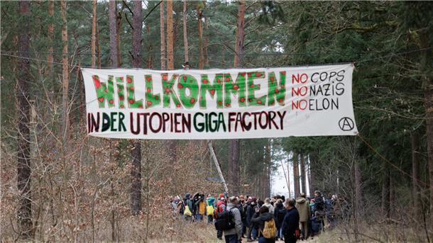 Ziel der Aktivisten ist es, eine Rodung des Waldstücks im Zuge einer geplanten Erweiterung des Tesla-Geländes mit Güterbahnhof zu verhindern.